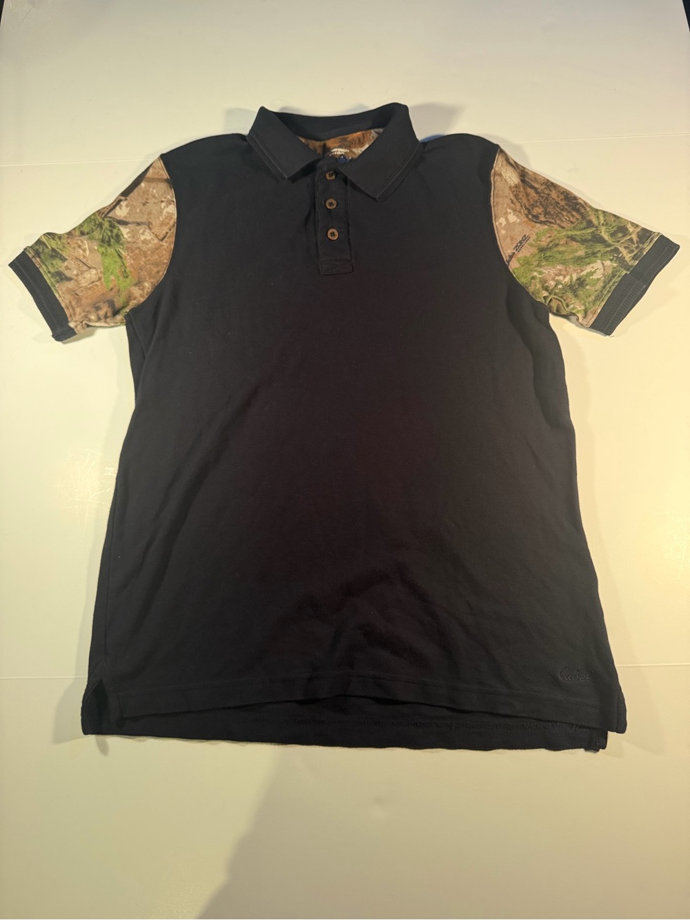 Cabela's Black Polo with Camouflage Short Sleeves